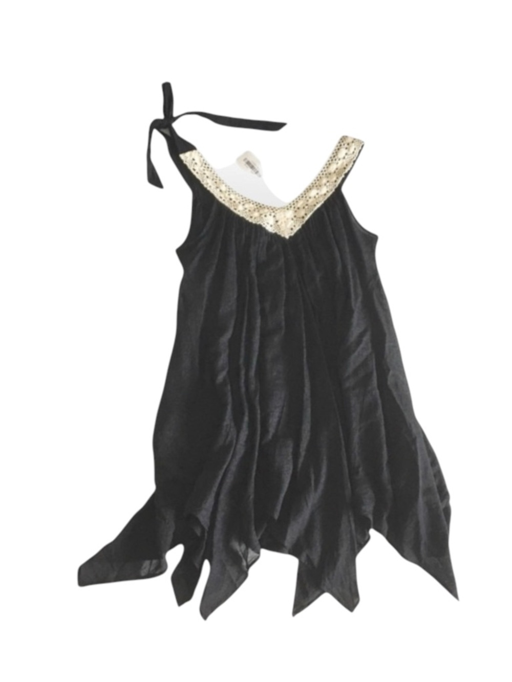 new Shay Todd ❁ Handkerchief Hem Crochet Shoulder Tie Dress Swim Cover ❁ Black L - Picture 10 of 15